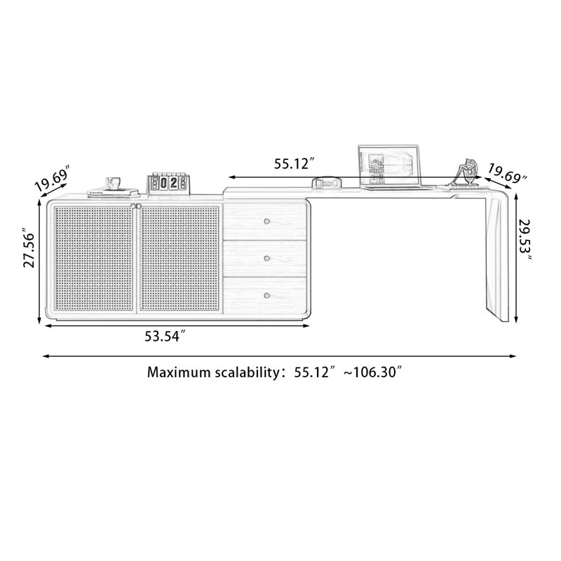 Bureaux rectangulaires en bois massif, H 29,53 po x l 106,3 po x P 19,69 po, Blanc