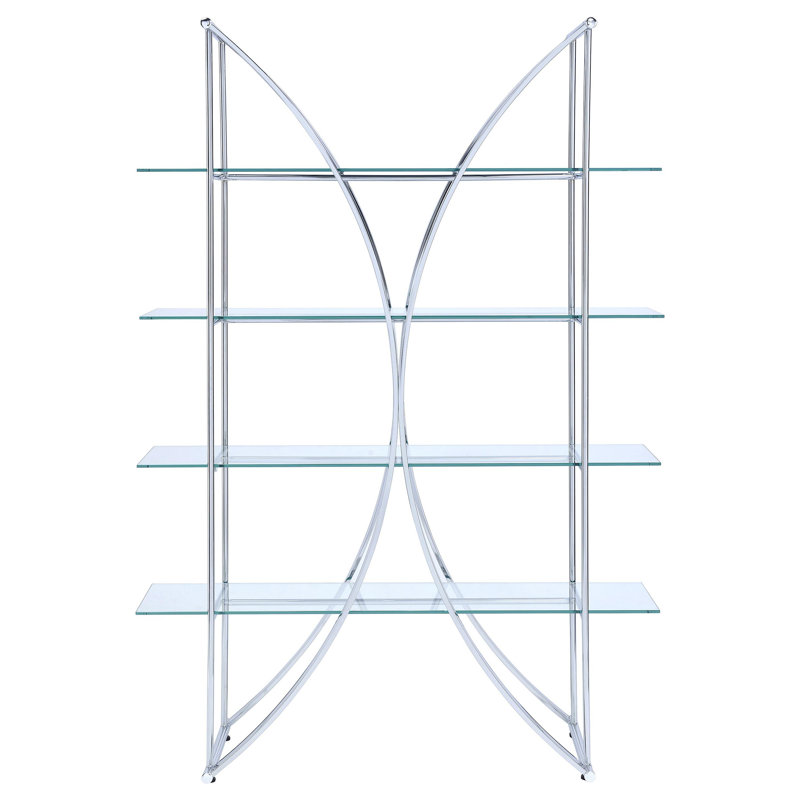 Elegant Design - Brumfield 73-Inch 4-Shelf Glass Bookshelf Chrome