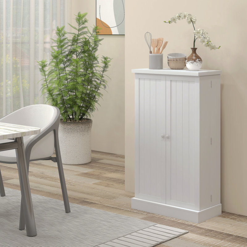 41" Kitchen Pantry Storage Cabinet, Freestanding Kitchen Cabinet With 12 Door Shelves, Double Doors, White