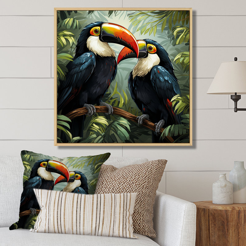 Toucans verts verts - art mural oiseau, Brun, H 30 po x l 30 po