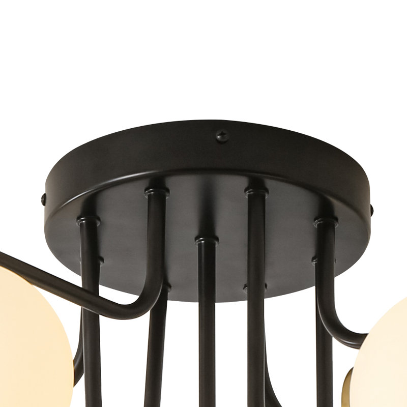Plafonnier semi-encastré moderne en verre givré 9 lumières Spoutnik, Matte Black