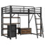 Lit mezzanine double en métal avec bureau, lumière DEL, armoire, tablettes de rangement, tiroirs et station de charge