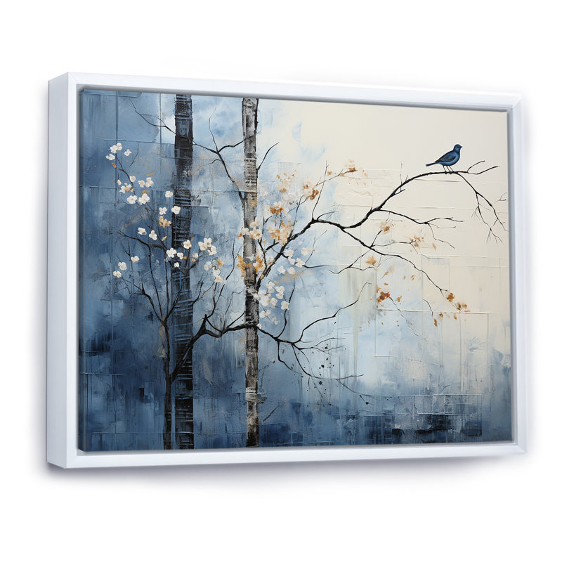 «Minimalisme beige et bleu campagne III», impression sur toile encadrée campagne, H 34 po x l 44 po x P 1,5 po