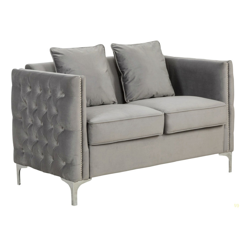 Canapé en velours de 53 po avec 2 coussins Bayberry, Gris