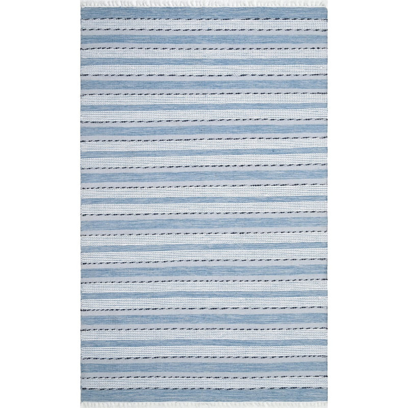 Eastman Handwoven Recycled PET Indoor/Outdoor Rug in Blue/White/Gray, Rectangle 5' x 8'