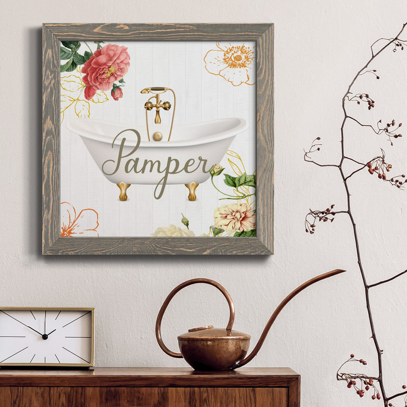 Pamper - peinture sur toile encadrée, Toile avec cadre gris patiné, H 17 po x l 17 po x P 1,5 po