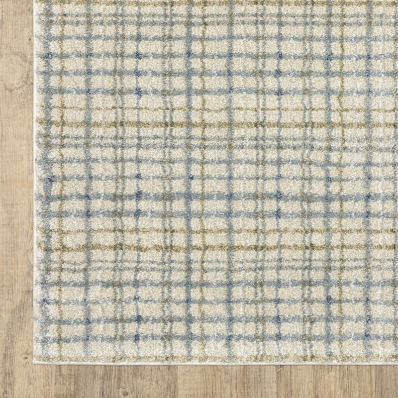 Genesis Distressed Plaid Blue/Green Area Rug, Rectangle 5'3" x 7'