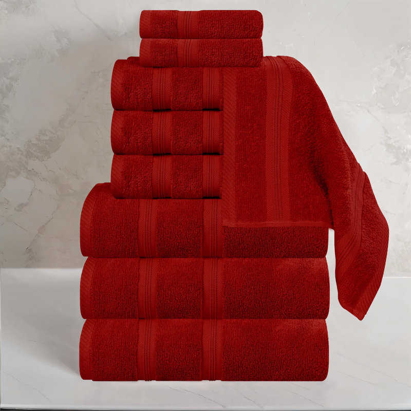 Smart Dry Zero Twist Cotton Medium Weight 9 Piece Assorted Towel Set, Crimson