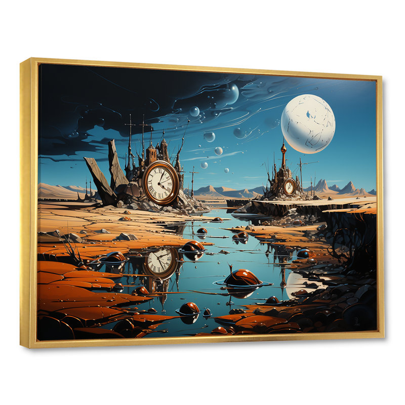 «The Persistance of Dali» - Décoration murale surréalisme, Cadre flottant doré, H 30 po x l 40 po x P 1,5 po
