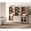 Buffet avec huche à barre, buffet avec 4 portes en verre, 3 tiroirs et 3 tablettes à niveaux, beige clair, 101 po