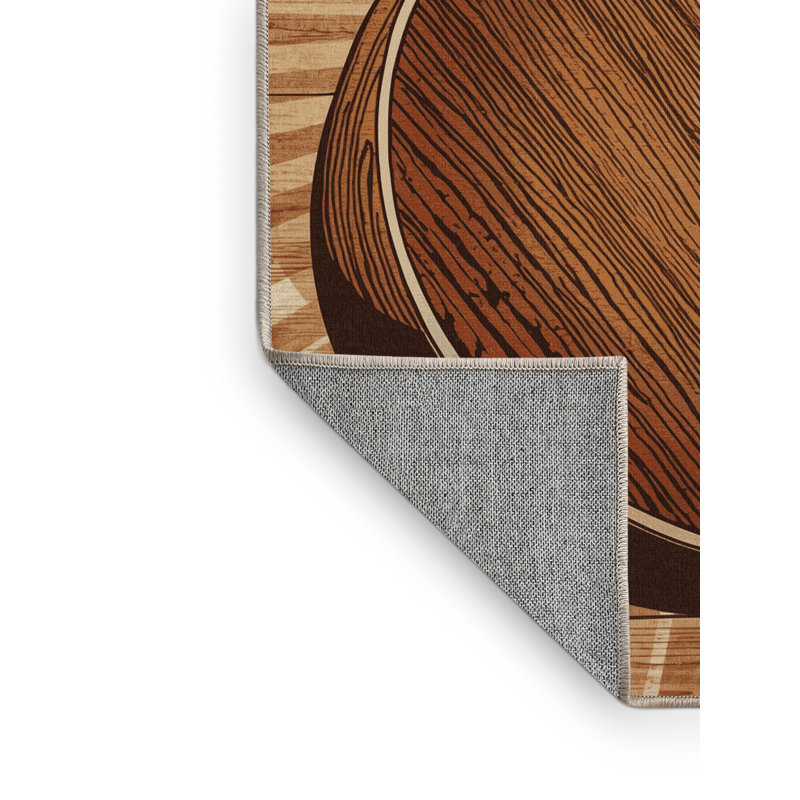 Machine Washable Orfelinda Banjo Rustic Wood & Shiplap Rug in Brown – Beige Binding, 2x4