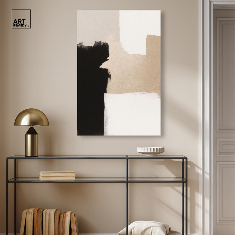 Décoration murale neutre sur toile beige et noir I , H 36 po x l 24 po, Toile tendue
