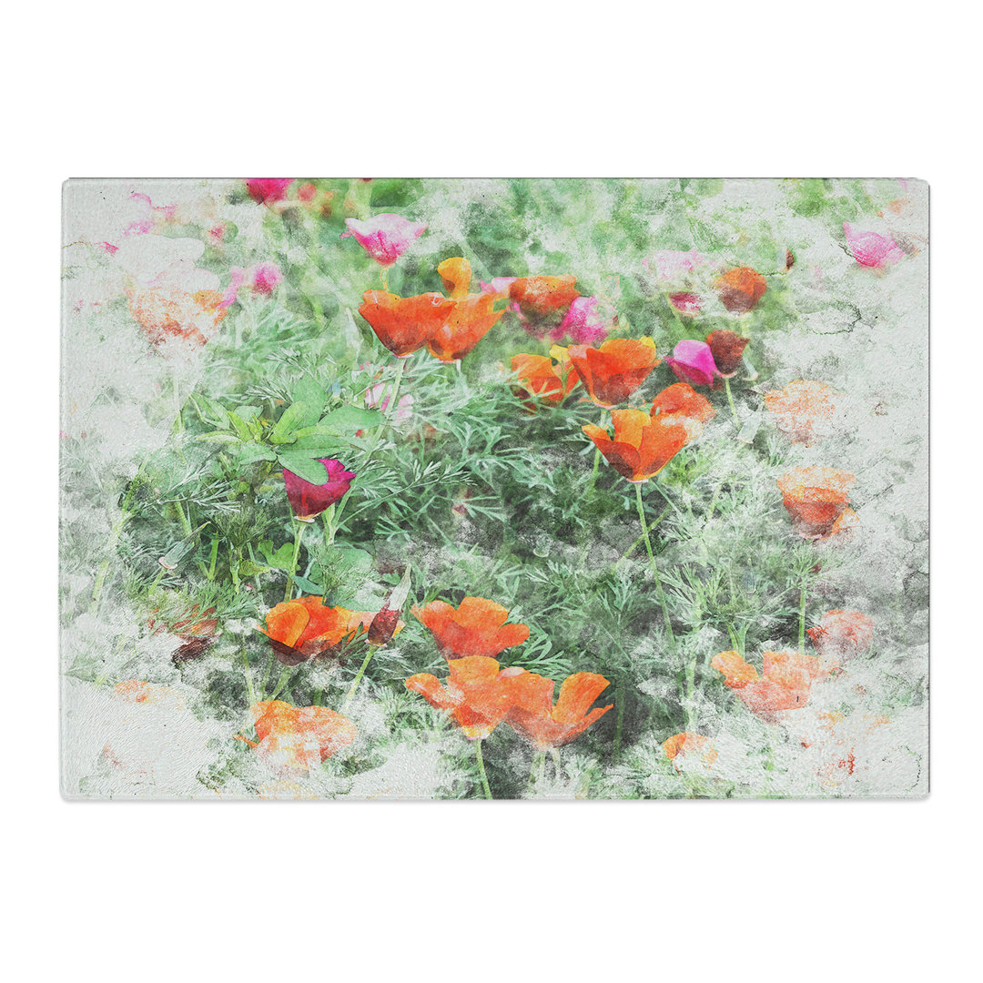 Tempered Glass Poppy Field Chopping Board