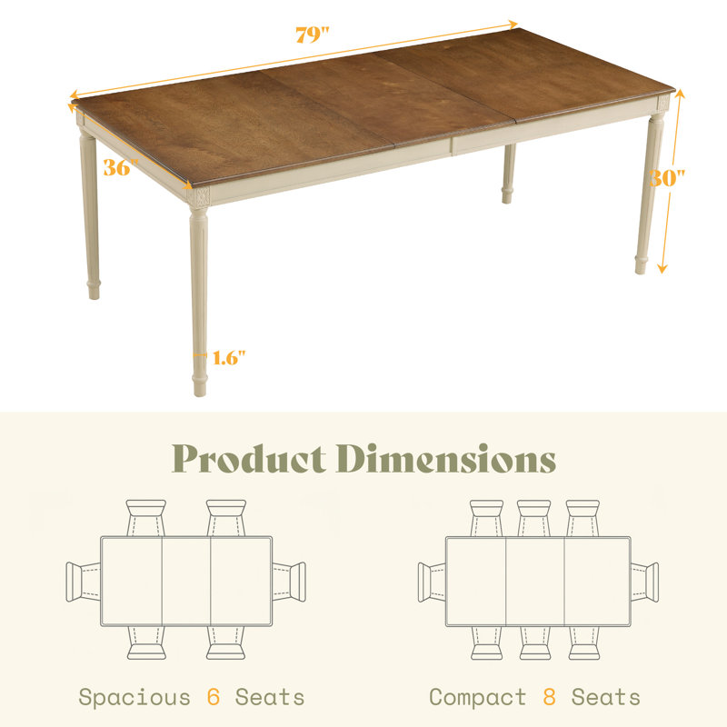 Farmhouse Rectangular Solid Wood Dining Table, Brown/White