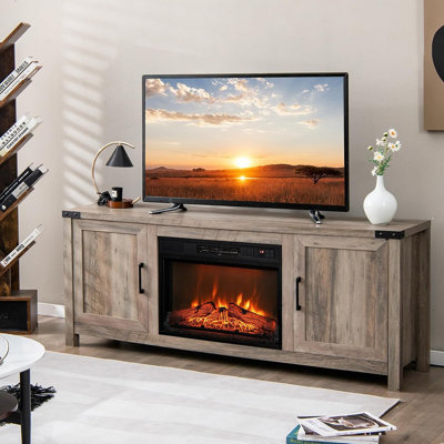 Meuble télé avec foyer électrique avec armoires de rangement et télécommande Natural And Black - Meuble télé avec foyer