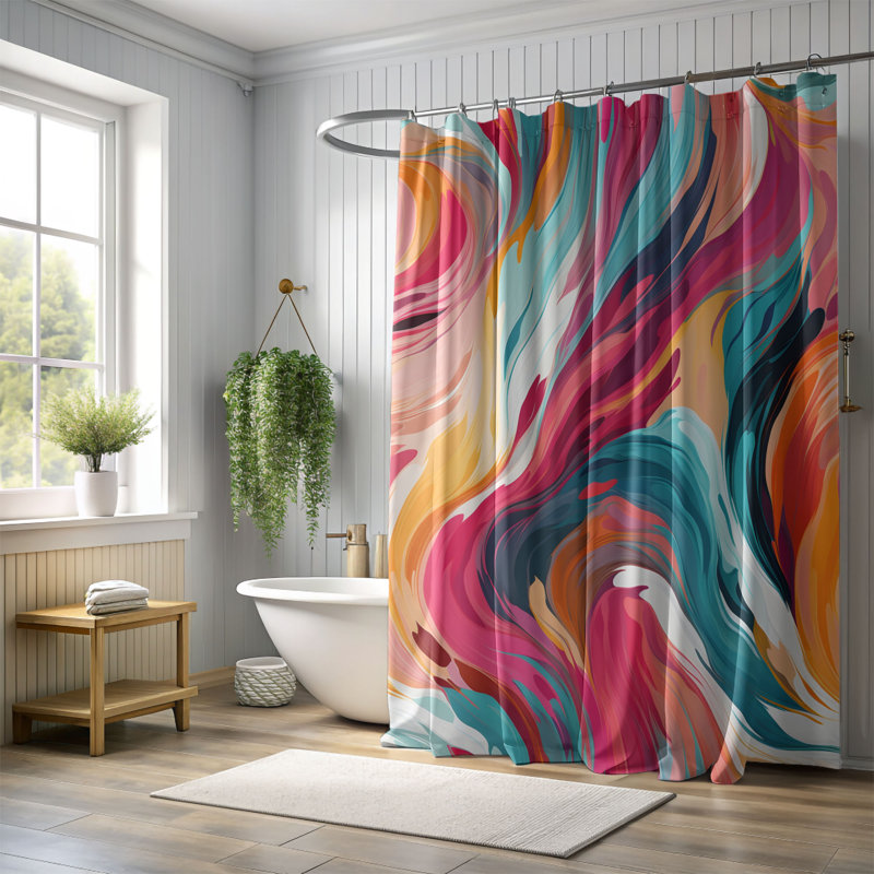 Color Strokes - Rideau de douche Premium, H 74 po x l 71 po