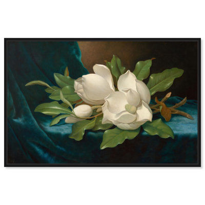 Art Remedy Classic Still Life Canvas, Magnolias on a Blue Velvet