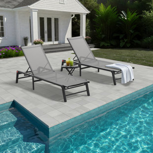 Chaise longue d'extérieur sans assemblage, ensemble de 2 chaises d'extérieur en aluminium, chaise longue de piscine à dossier ajustable et à dossier réglable (Ensemble de 2)