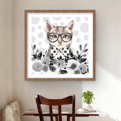 Geek Cat - White Bedroom Framed Matted Print for Home Decor