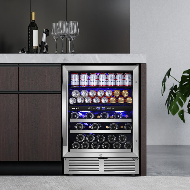 24" Wine & Beverage Refrigerator 27 Bottle & 94 Can Upper and Lower Zone Reversible Door Wine Cooler