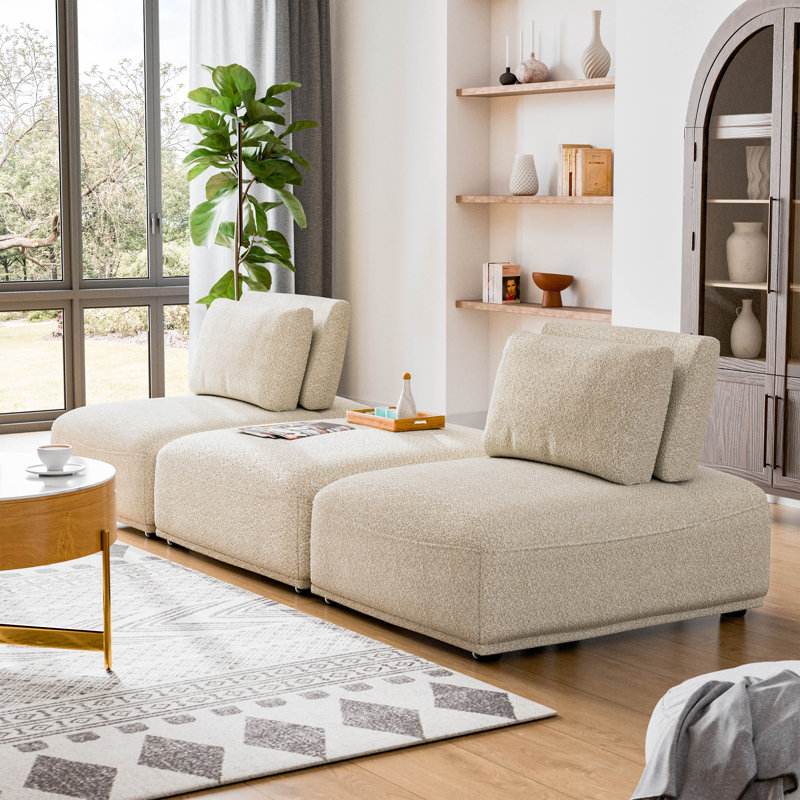 Canapé modulaire 3 pièces Aukeem, Polyester beige