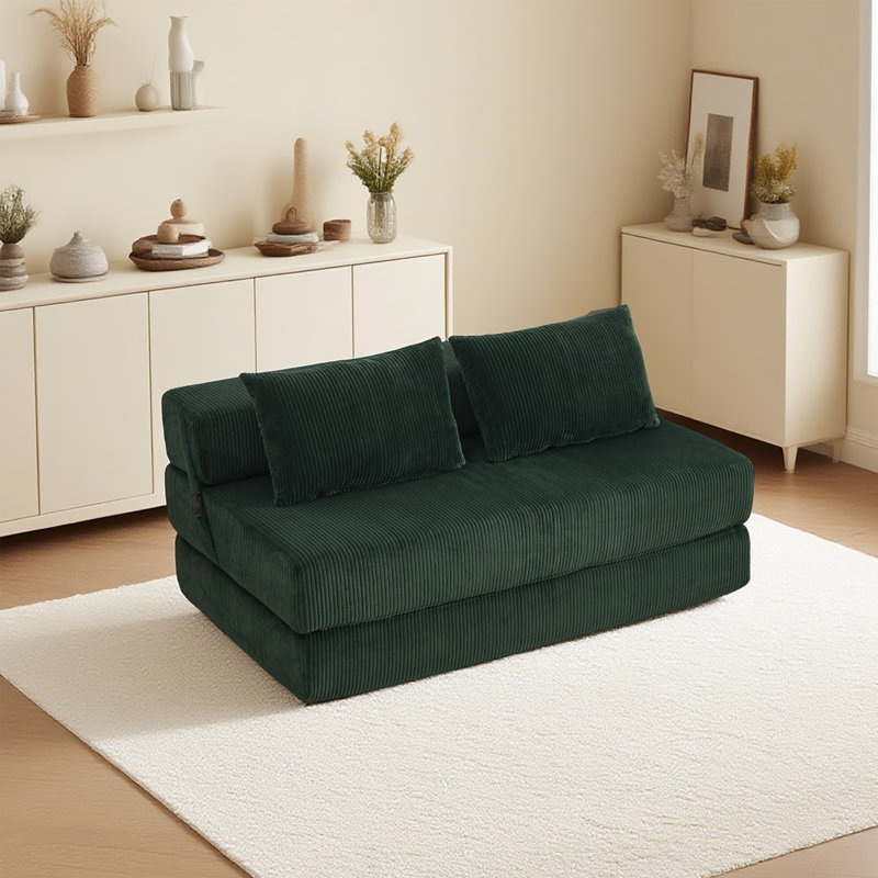 80" Folding Sofa Bed Full Size, 3-in-1 Convertible Sleeper Sofa Compression, Green