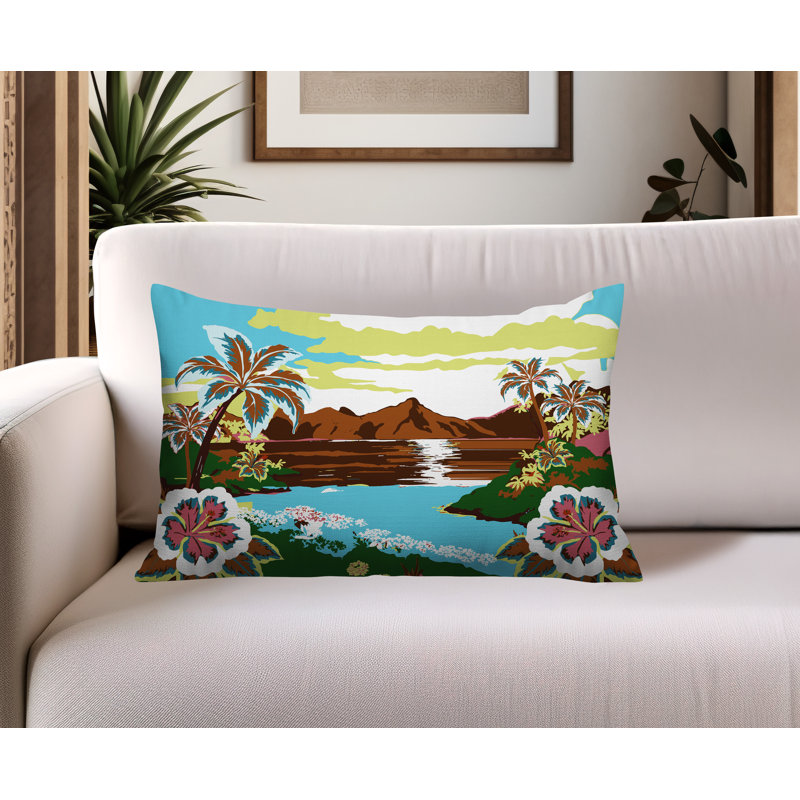 Kekoa Tropical Island Reversible Indoor/Outdoor Rectangle Pillow, Rectangle 14"H x 20"W, Green