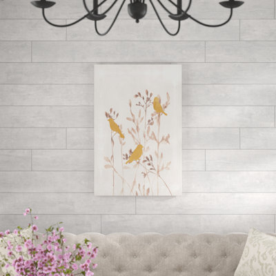 Oiseaux peints sur branches mauves Unies-impression sur toile
