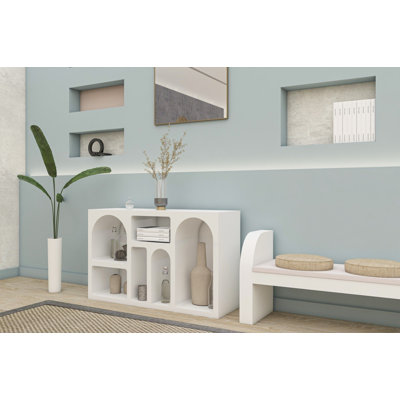 Console moderne blanche de 47,2 po x 29,1 po x 14,6 po | 100% panneau de particules enduit de mélamine, portes 100% panneau de fibres à densité moyenne | Conception élégante de couleur unie, parfaite pour le rangement dans le salon et l'entrée, durable et élégante