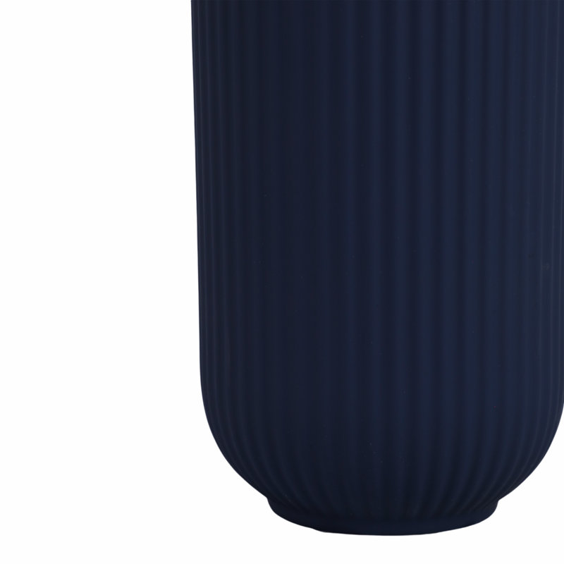 Zed Ribbed Ceramic Handcrafted Watertight Table Vase, 11" H x 5" W x 5" D, Navy Blue