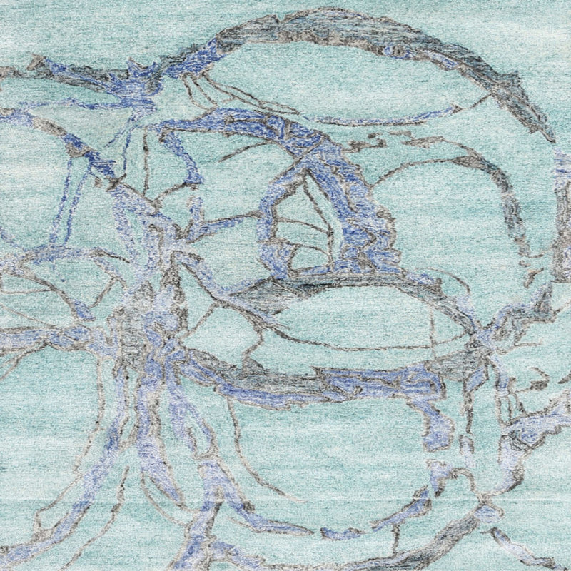 Tapis abstrait gris / bleu, Carré 7 pi