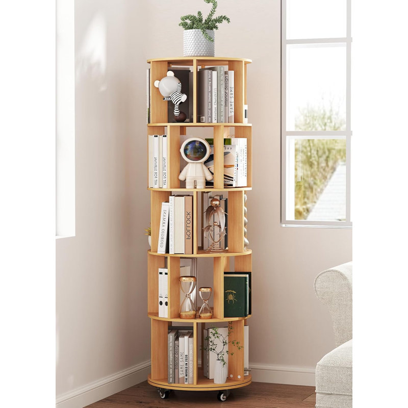 Bibliothèque 65.5 "à 5 niveaux avec 360 ° et roulettes pour le bureau à domicile, Brun