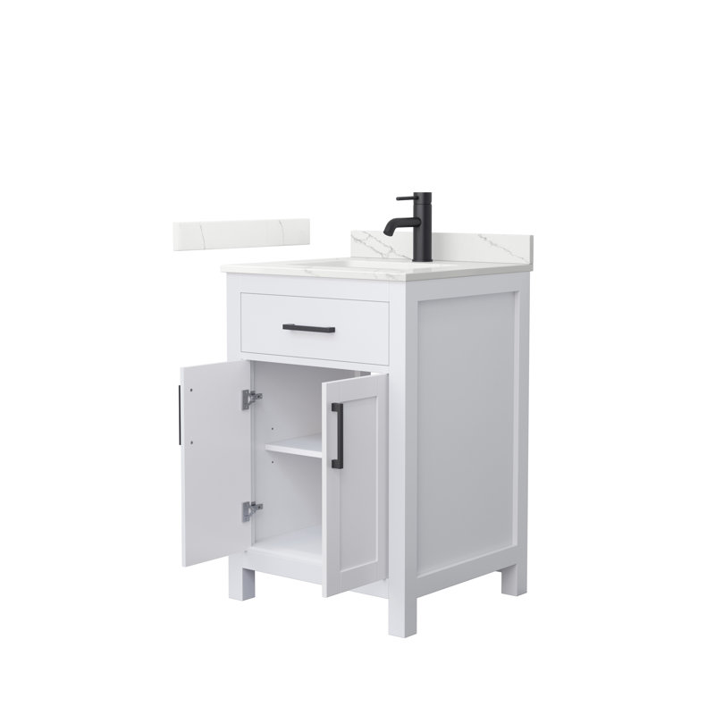 Beckett 24" Freestanding Single Bathroom Vanity with Quartz Top, White, Giotto Quartz, Matte Black