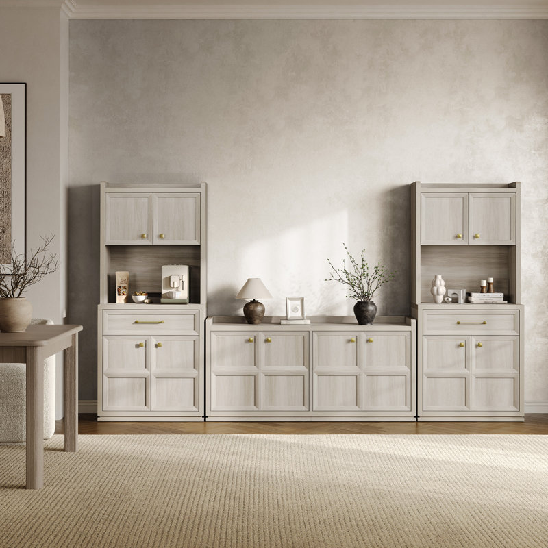 Armoires de rangement pour garde-manger 70,8 po avec tiroir et tablettes réglables, Gris / gris / chêne blanc