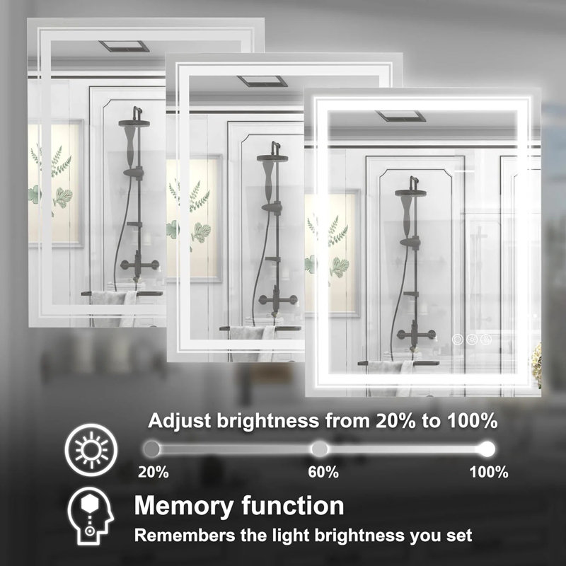 Atherton Modern Frameless Anti-Fog LED Lighted Dimmable Wall Mounted Bathroom Vanity Mirror