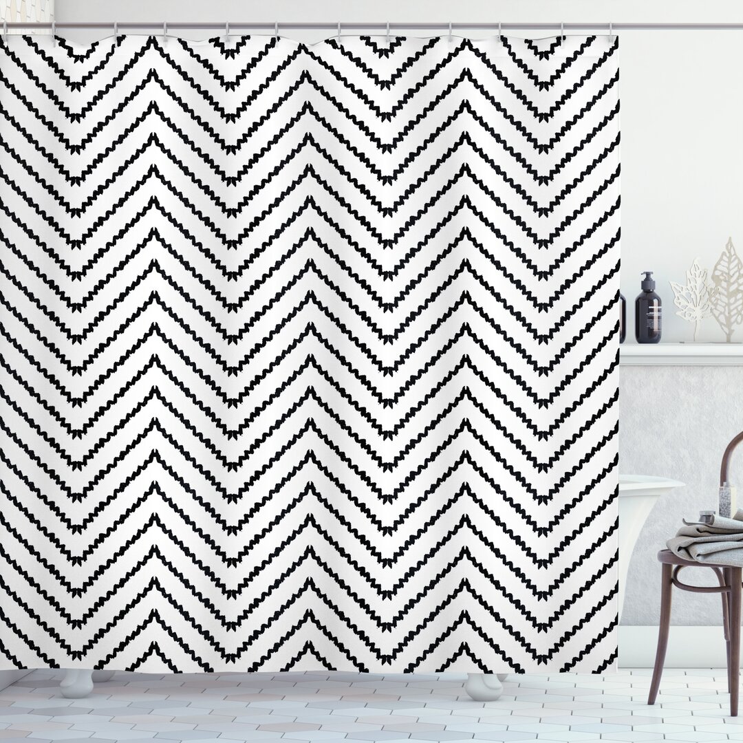 Duschvorhang, Zig Zag Dreieck Print, Modern, Schwarz und weiß