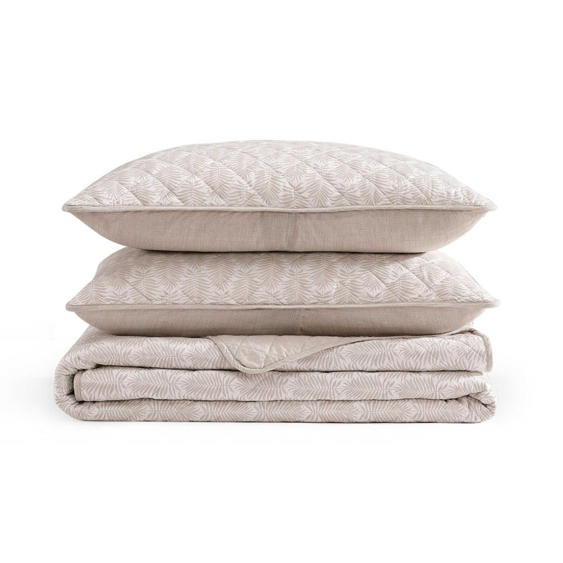Fronds Quilt, King Quilt + 2 King Shams, Beige