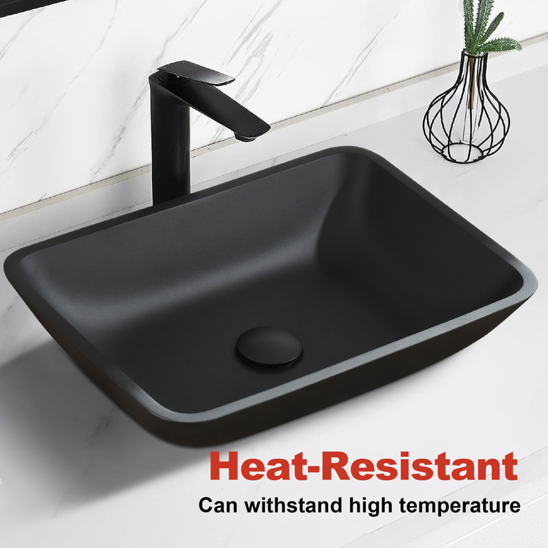 DEJIN 13'' Black Glass Rectangular Bathroom Sink