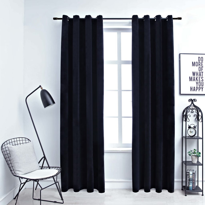 Bertello Velvet Blackout Curtains with Rings, 54" W x 84" L, Black