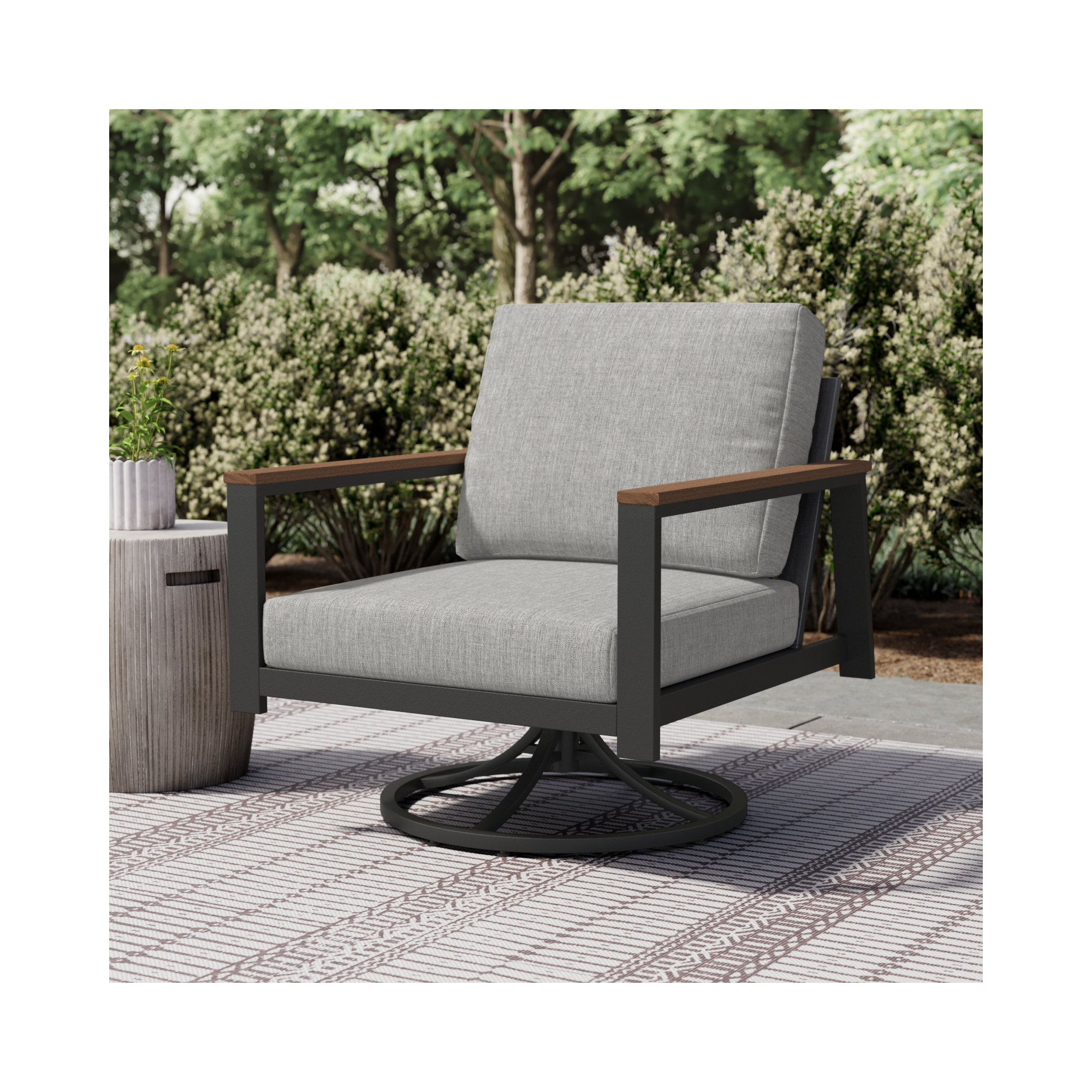 Townsend Outdoor Rocking Metal Chair with Cushions, Canvas Granite Sunbrella® Canvas