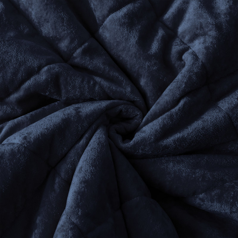 Wonderful Velvet & Flannel Quilt Set, Diamond Quilting Lightweight Comforter with Pillow Shams, Holiday Gift, Navy
