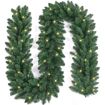 270cm (9ft) Christmas Garland, Prelit with Warm LED Lights & Timer