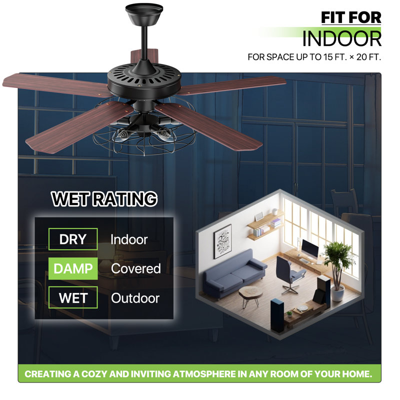 Ventilateur de plafond industriel 51 "avec télécommande 6 vitesses Kappenne