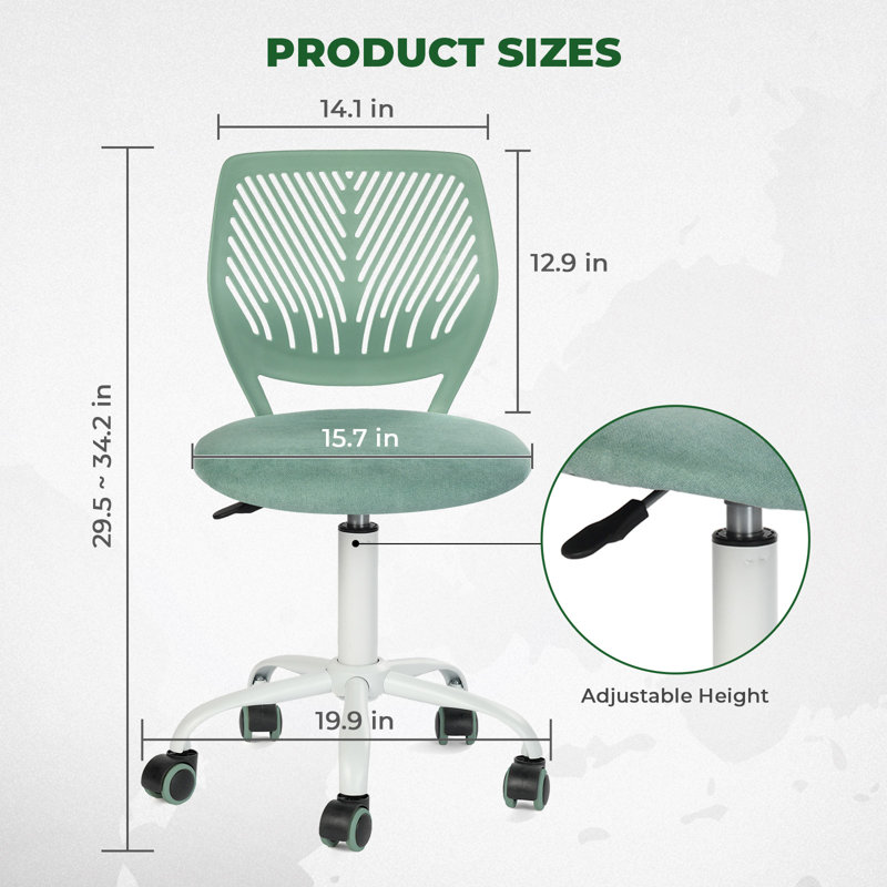 Denishia Modern Stylish Office Task Chair with Fabric Seat Adjustable Height for Teenager, Aqua