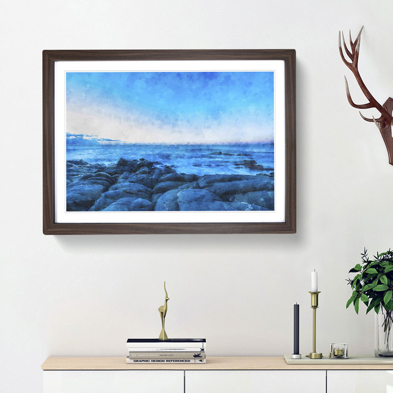 Sea View at Dawn - Picture Frame Painting Print, 62cm H x 87cm W x 2cm D, Walnut Framed