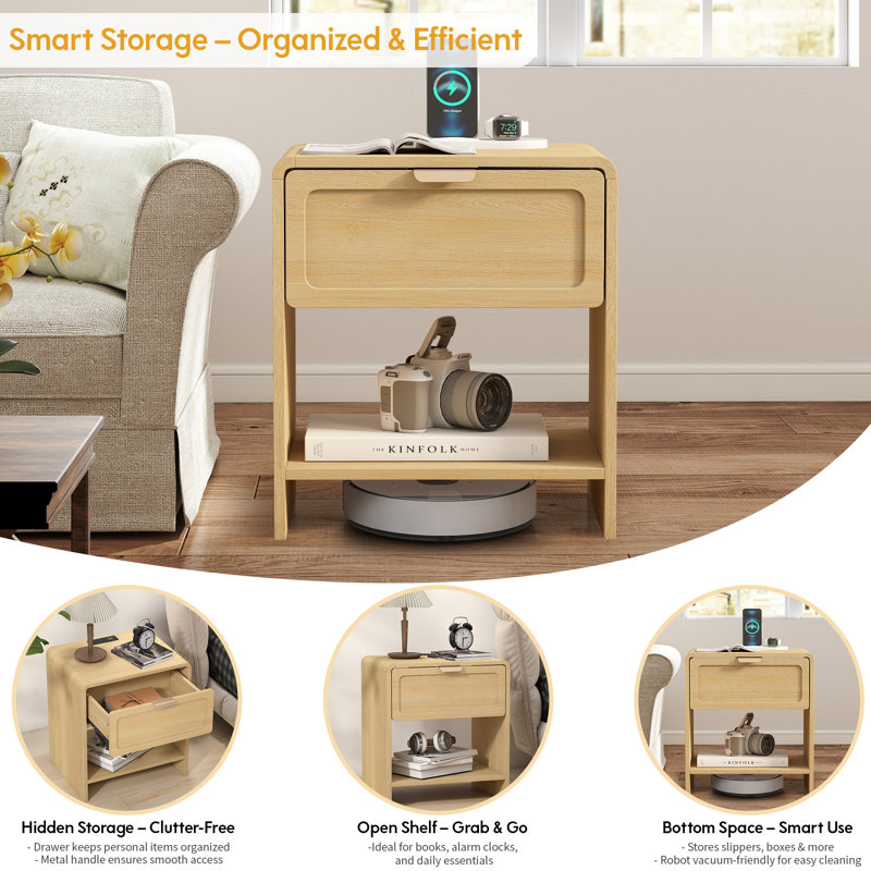 Table de bout avec station de charge, Naturel