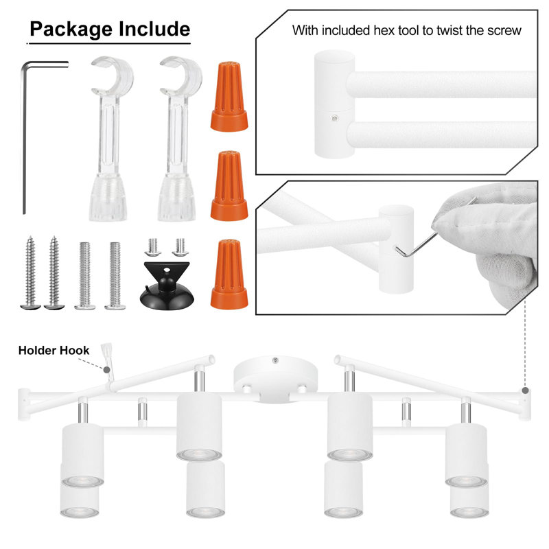 8-Light Adjustable Arms and Heads White Track Lighting Fixture