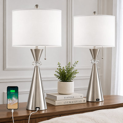 Warrnambool 28" Modern Glam Metal Table Lamp with USB Port