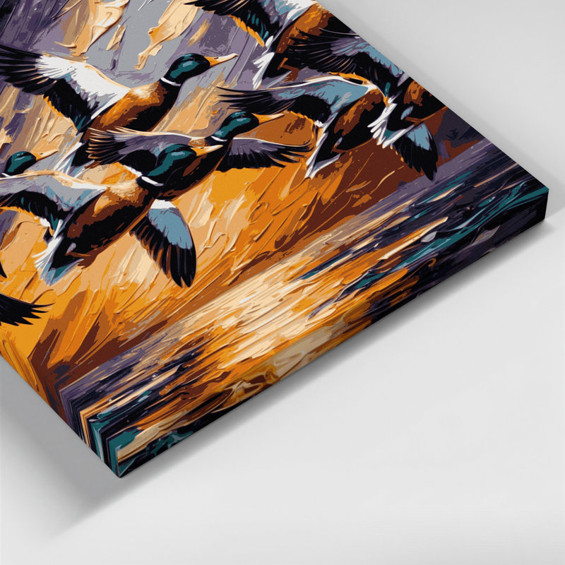 «Birds Mallard», art mural sur toile mauve, H 12 po x l 18 po