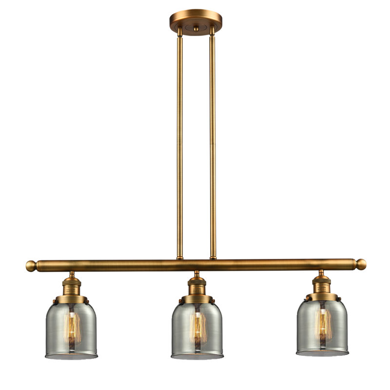 Cloche - 3 lumières 41 po - Lampe pour îlot suspendu, Fumé, Laiton brossé